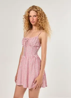 Vestido Curto Listras Vermelhas E Brancas