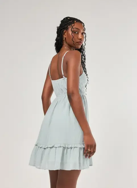 Vestido Curto Babados Verde Menta