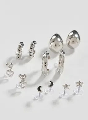 Conjunto Com 6 Brincos Prateados