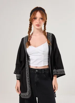 Kimono Preto Bordado