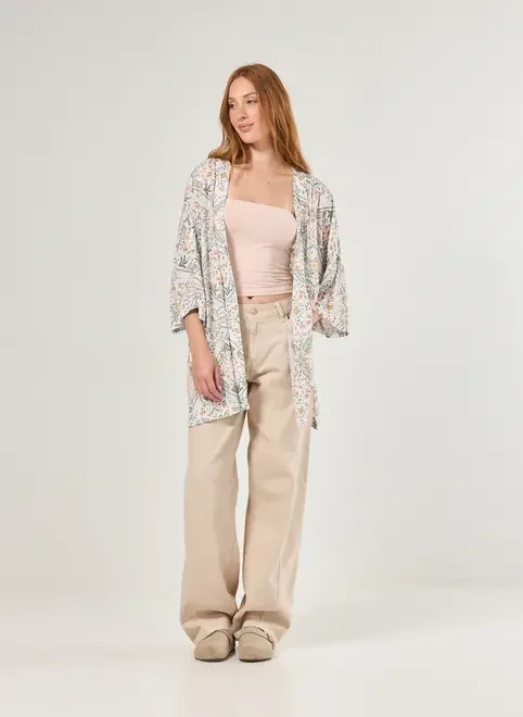 Kimono Estampado Fios Lurex