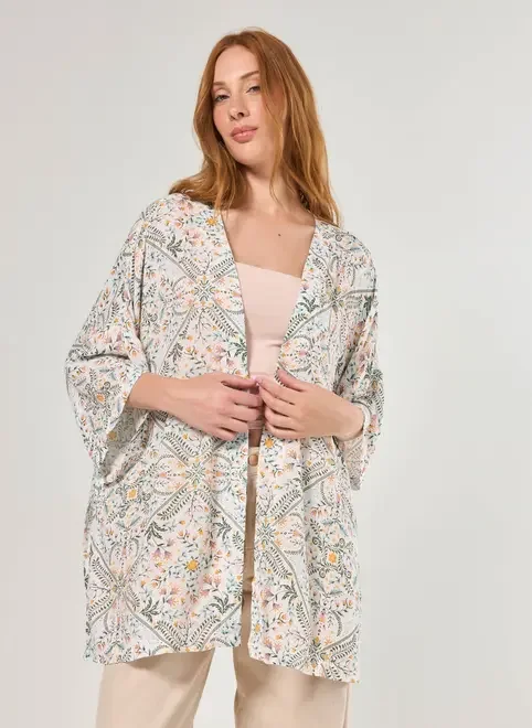 Kimono Estampado Fios Lurex
