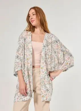 Kimono Estampado Fios Lurex