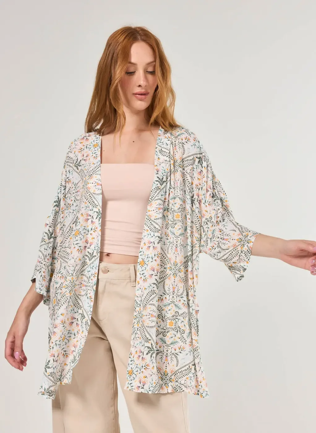 Kimono Estampado Fios Lurex