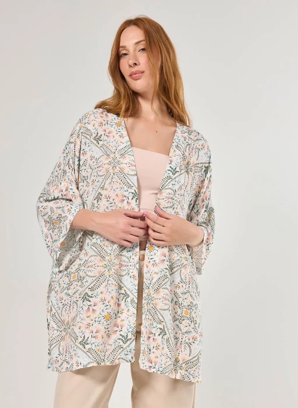 Kimono Estampado Fios Lurex