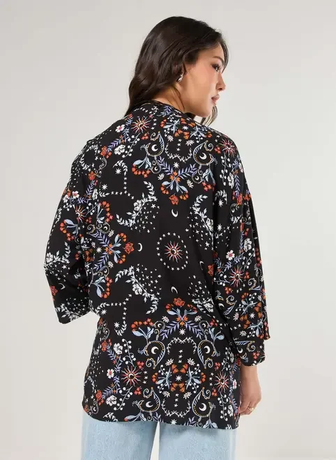Kimono Preto Estampa Florida