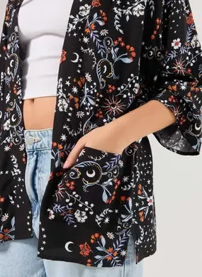 Kimono Preto Estampa Florida
