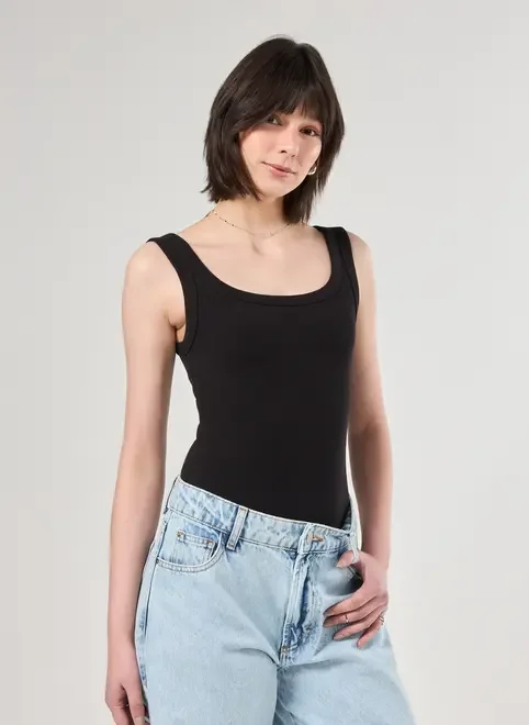 Body Regata Em Ribana Preta