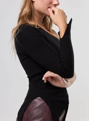 Blusa Tricô Manga Única Longa Assimétrica