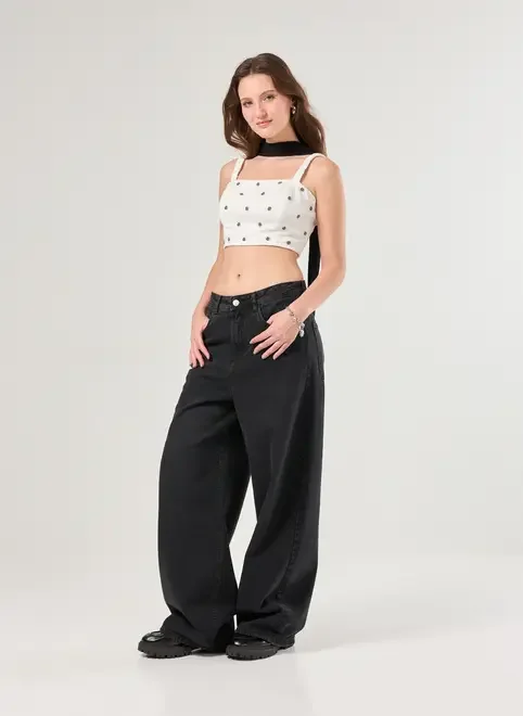 Cropped Off-White Miçangas