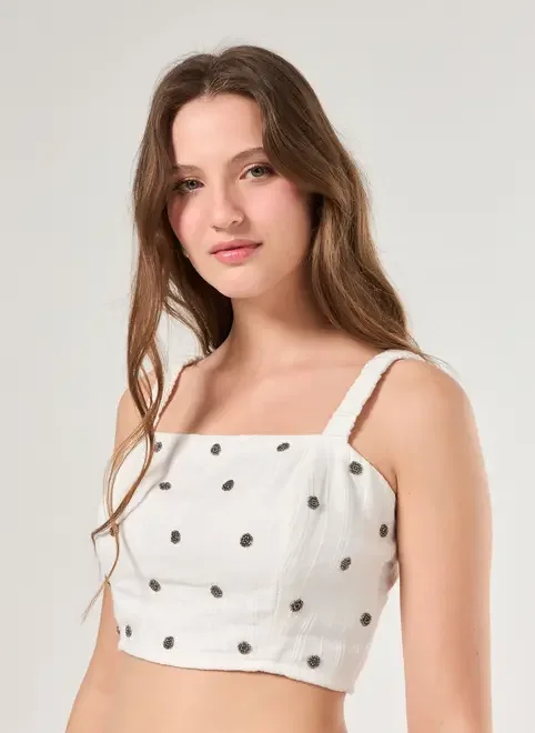 Cropped Off-White Miçangas