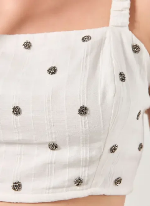 Cropped Off-White Miçangas