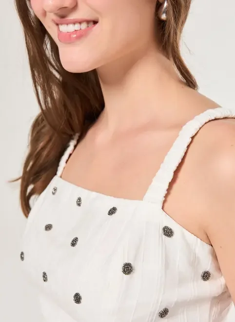 Cropped Off-White Miçangas