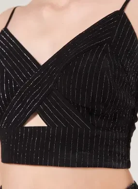 Cropped Preto Fios De Lurex