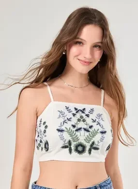 Cropped Linho Off-White Bordados