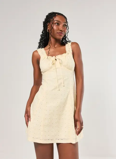 Vestido Broderie Amarelo Manteiga