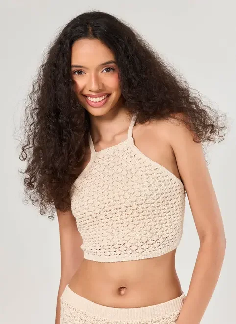 Cropped Tricô Areia Frente Única