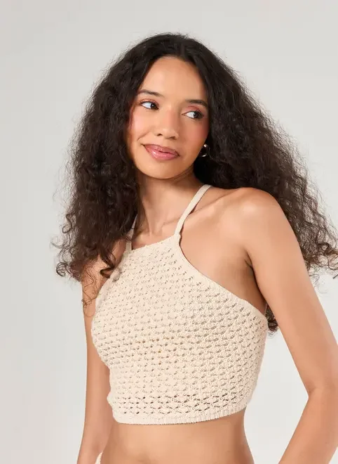 Cropped Tricô Areia Frente Única