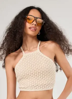 Cropped Tricô Areia Frente Única