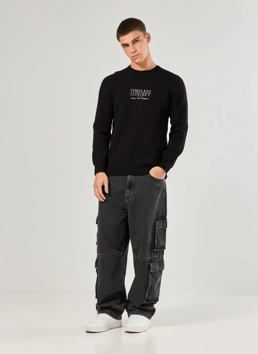 Calça Jeans Baggy Cargo