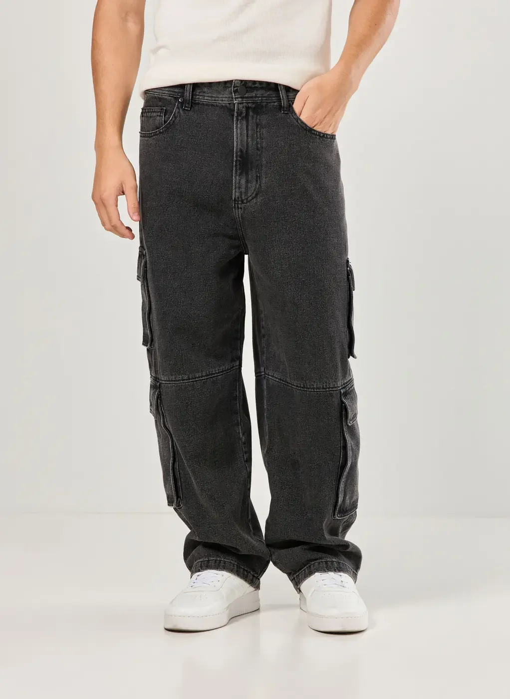 Calça Jeans Baggy Cargo