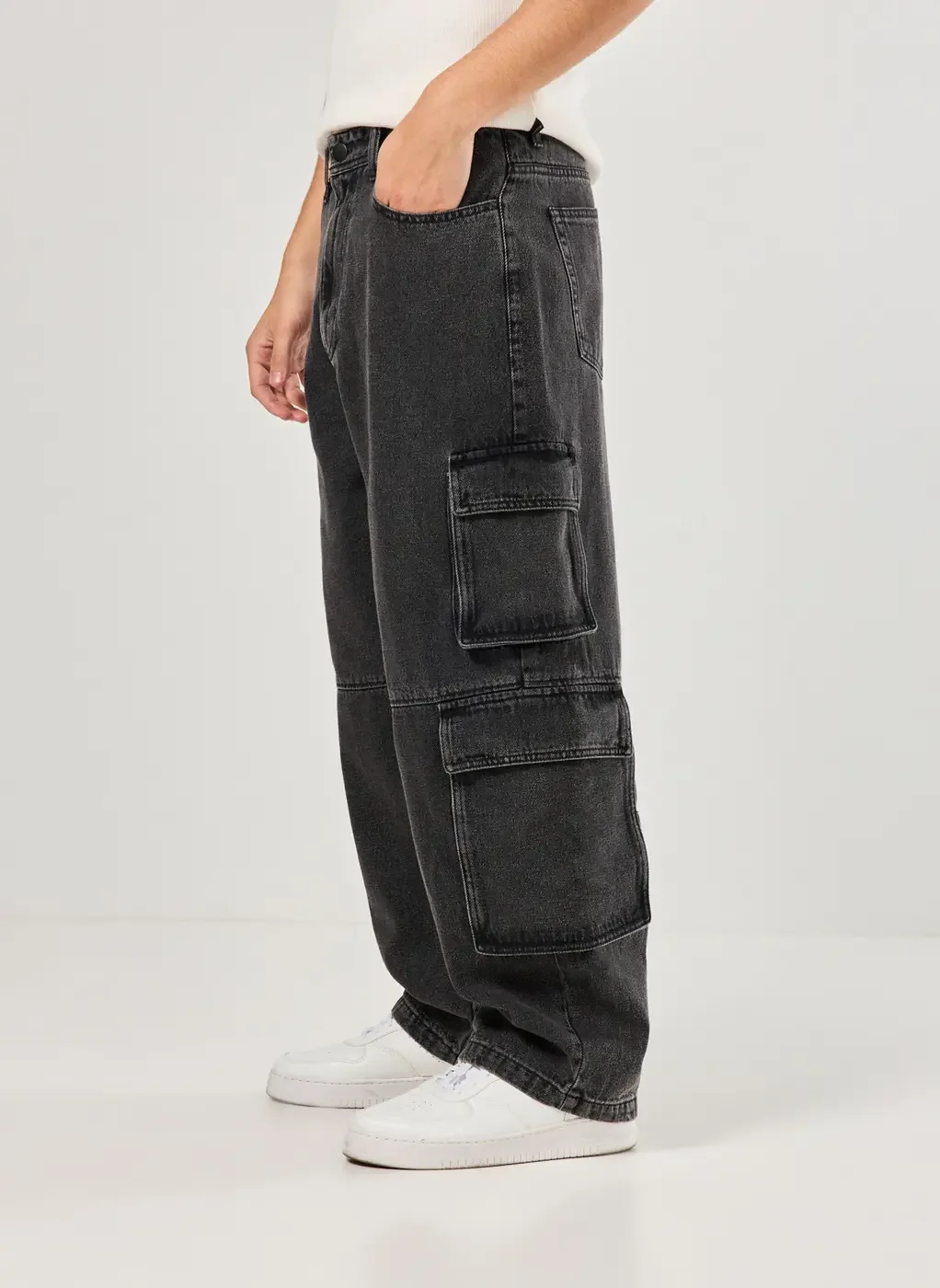 Calça Jeans Baggy Cargo