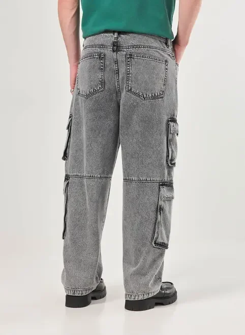 Calça Jeans Baggy Cargo