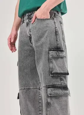 Calça Jeans Baggy Cargo