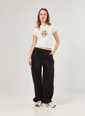 Calça Sarja Oversized Com Elástico Na Barra