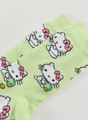 Meia Verde Hello Kitty Tenista