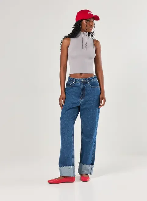 Regata Tricô Canelada Half  Zíper