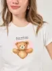 Blusa Manga Curta Branca Urso Coração