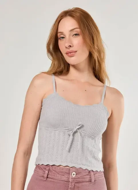 Regata Tricô Cinza Laço