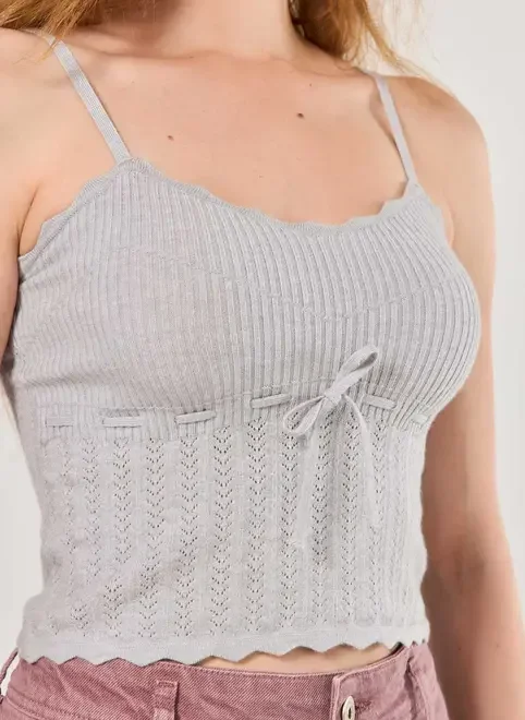 Regata Tricô Cinza Laço