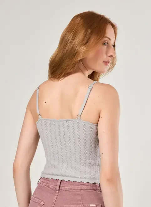 Regata Tricô Cinza Laço