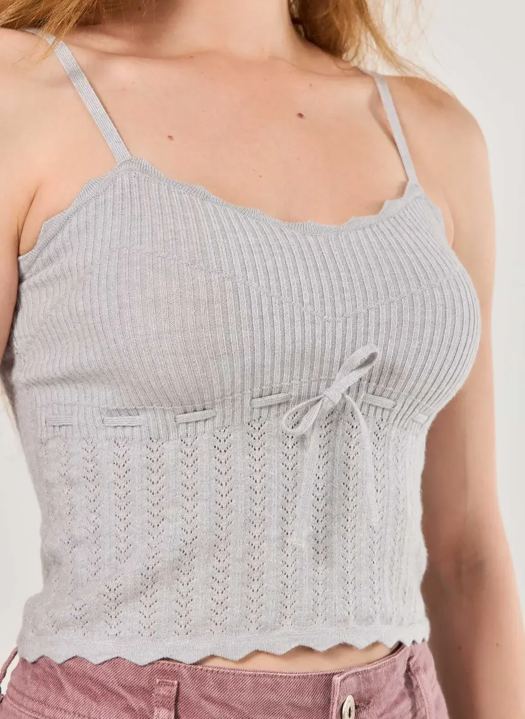 Regata Tricô Cinza Laço