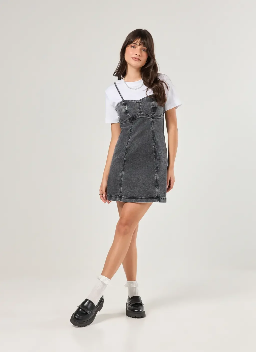 Vestido Curto Em Jeans Preto