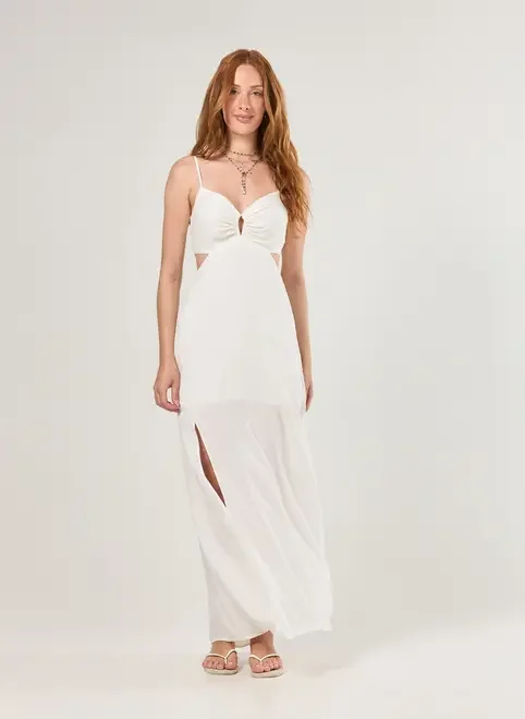 Vestido Longo Off-White Recortes Laterais