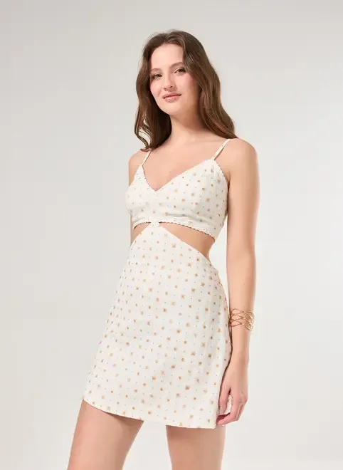 Vestido Curto Brilhos Off-White