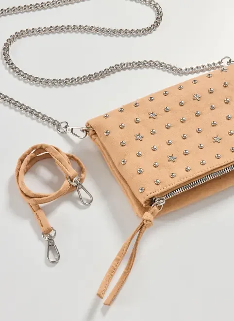 Bolsa Suede Areia Tachinhas Estrelas