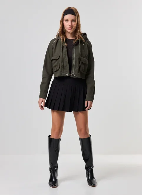 Jaqueta Sarja Verde Cropped Cargo