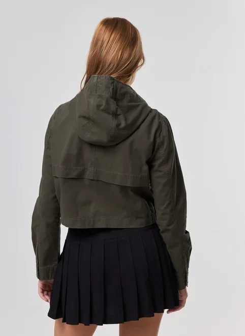 Jaqueta Sarja Verde Cropped Cargo