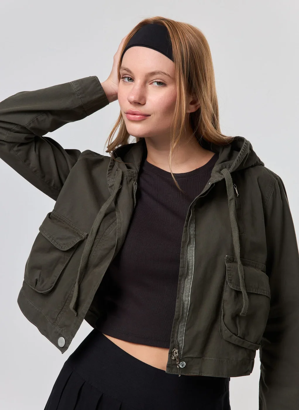 Jaqueta Sarja Verde Cropped Cargo