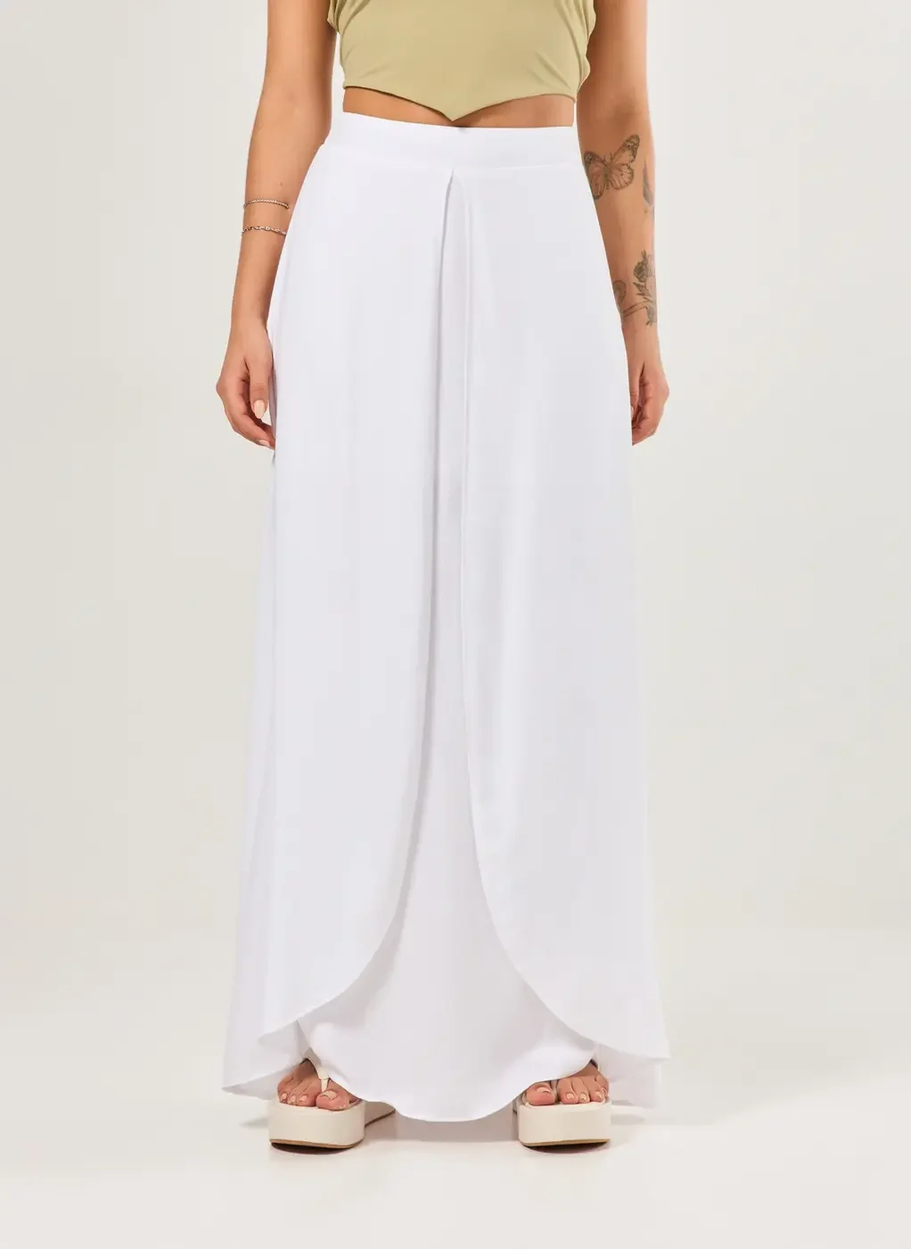 Saia Longa Branca Pareô