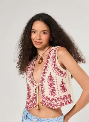 Colete Linho Bordado