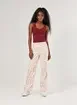 Calça Wide Leg Sarja Off-White Florzinhas