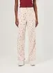 Calça Wide Leg Sarja Off-White Florzinhas