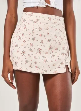 Short Saia Sarja Off-White Florzinhas