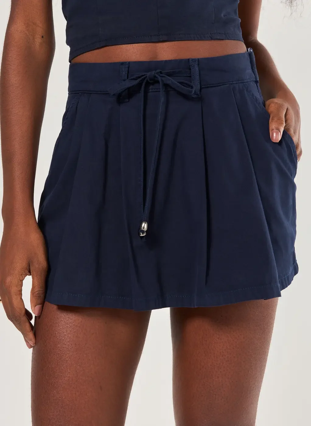 Short Saia Plissado Azul-Marinho