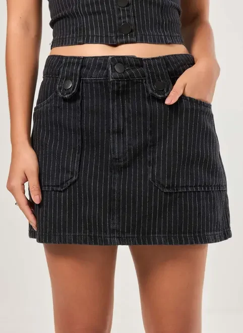 Saia Jeans Preta Risca De Giz
